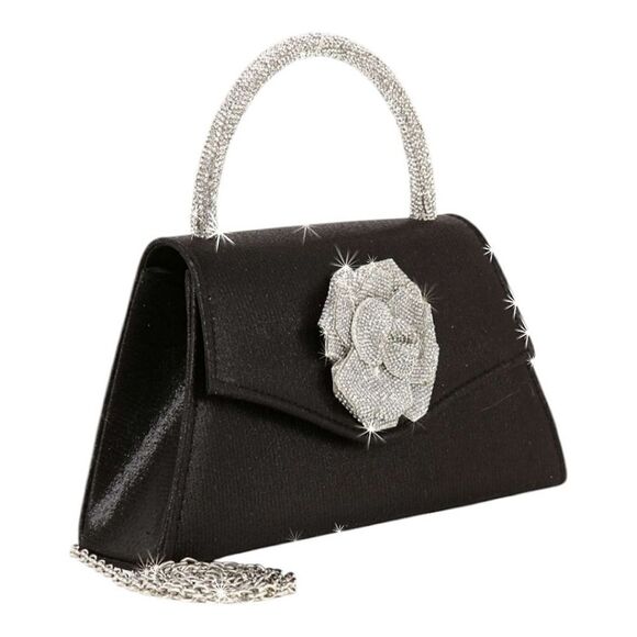 1. Gorgeous Rhinestone Bling Black Evening Bag Handbag Purse - Picture 1 of 9